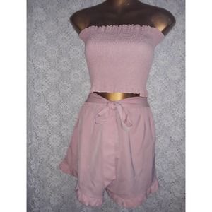 Short Set 6 ROMWE Tube Top & Ruffled Shorts